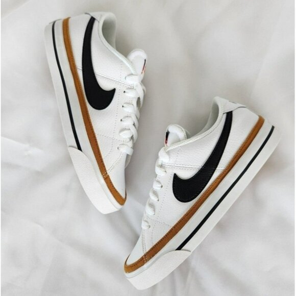 6 WOMEN'S NIKE COURT LEGACY WHITE / BLACK OCHRED DH3161-100 SNEAKERS - Picture 1 of 10